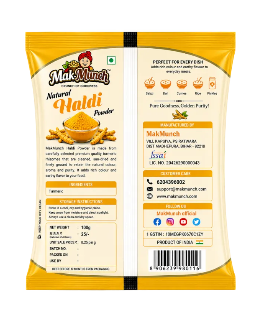 MakMunch Premium Haldi Powder (Turmeric Powder) 100g | 100% Natural & Pure
